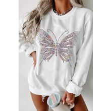 White Rhinestone Butterfly Graphic Crewneck Oversized Sweatshirt