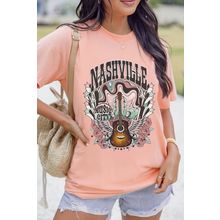 Pink NASHVILLE MUSIC CITY Guitar Graphic T Shirt