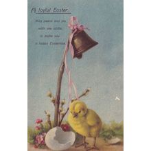Bird Chick With Neck Bell Machine Gadget Antique Easter Postcard