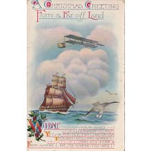 Seagull Carrying Playing Card By Glider Plane Ship Old Postcard