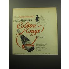1954 Mumm's Cordon Rouge Champagne Ad - To say Congratulations.. c'est Mumm's
