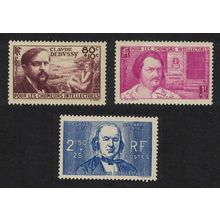 France Debussy Balzac Unemployed Intellectuals' Fund 3v 1940 Mixed SG#677b-677d