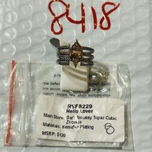 NIB Bomb Party Sz8 BP Ring RBP8229 Hello Lover Dk Smokey Topaz CZ Hematite Pl