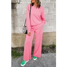 Sachet Pink Solid Color Patchwork Pullover Top and Cargo Pants Set