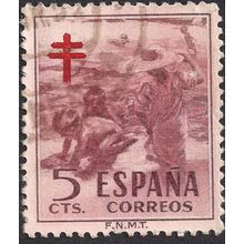 SPAIN, Tuberculosis, postal tax for, pink-brown 1951, 5 Cts