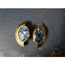 womens brilliant blue "stone" and goldtone pierced earrings 4.5cm long
