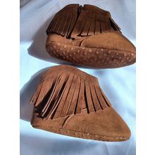Fringe Bootie Moccasins Infant Baby Size 3 Unisex Brown Suede Leather