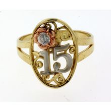 New Solid Multi Tone 14K Gold Sweet 15 Flower Ring Quinceanera Años Birthday