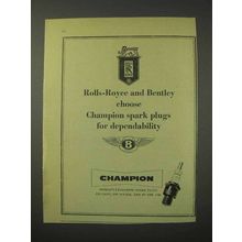 1958 Champion Spark Plugs Ad - Rolls-Royce Bentley