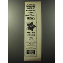 1953 National Airlines Ad - Excursion fares to 17 Florida cities