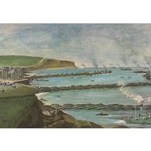 Battle Of Normandy 1944 WW2 Military Port Harbour Painting Postcard