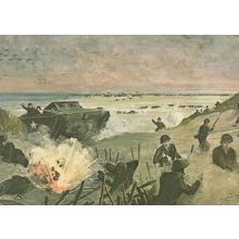 Normandy Beach 1944 WW2 Military War Painting Postcard