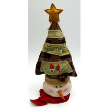 Fabric Burlap Stuffed Snowman Head with Tree Shape Door Stop