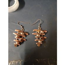 womens brown tone bauble & brown stone hanging earrings