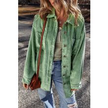 Mist Green Patched Pocket Button Up Corduroy Shacket