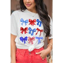 White USA Inspire Bow Print Crewneck Independence Day Tee