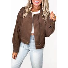 Dark Khaki Button Zip Up Lapel Collar Corduroy Jacket