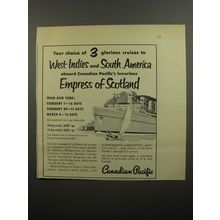1952 Canadian Pacific Cruise Ad - Your choice of 3 glorious cruises