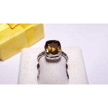 Estate 4ct Cushion faceted Citrine sculpted bezel/band Sterling Silver Ring22320