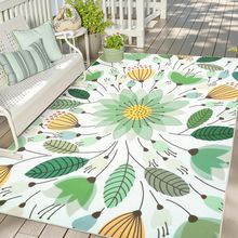 Uphome Green Floral Patio Rug 6X9 Ft, Breathable & Quick Drying Outdoor Rug Carp