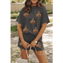 Carbon Grey Western Rodeo Graphic Patched 3D Ribbed Short 2pcs Outfit