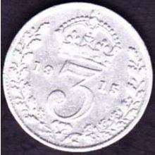 1915 Great Britain 3 Pence Silver Coin