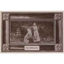 The Milkmaids Milking A Cow Farming Real Photo Old Postcard