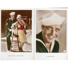 James Hall Clara Bow 2x Real Rare Hand Coloured Photo Postcard s