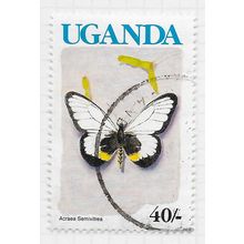 UGANDA 1990 BUTTERFLIES GLASSY ACRAEA BLUE COUNTRY NAME 40/- NO IMPRINT USED