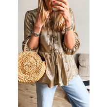 Gold Metallic Tied Front Babydoll Blouse