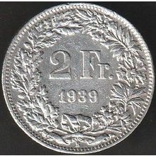 1939 B Switzerland 2 Francs Silver Coin