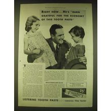 1933 Listerine Tooth Paste Ad - Right now he's darn grateful for the economy
