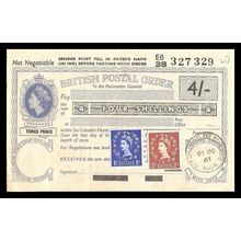 Great Britain UPU 4d internal Postal Money Order 1961 Revenues Added
