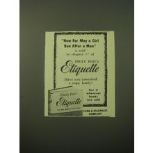 1948 Emily Post's Etiquette Book Ad - How far may a girl run after a man