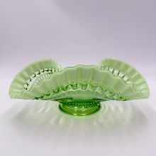 Vintage 1905 Jefferson Art Glass Astro Green Opalescent Art Bowl Ruffled Rim 8"