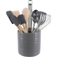 Martha Stewart 10 Piece Tools and Gadget Set W/Ceramic Crock - Grey