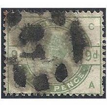 1883 SG195 9d Dull Green Good Used Heavy Cancel Good Colour Check Letters "CA".
