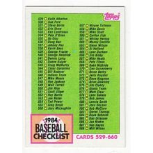 1984 Topps Baseball Checklist unmarked card #781