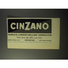 1953 Cinzano Vermouth Ad - World's largest-selling vermouths
