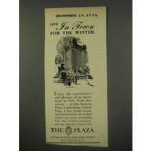 1956 The Plaza Hotel Ad - Live in the town for the winter