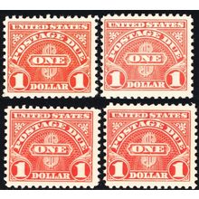 J77, Mint NH $1 - Group of Four Postage Due Stamps CV $260.00 - Stuart Katz