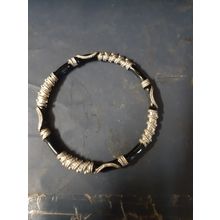 womens silver tone and black enamel metallic bangle