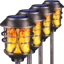 Tomcare Solar Lights Metal Solar Torch Lights Flickering Flame Outdoor Lighting