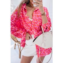 Rose Leopard Printed Button Up Loose Shirt