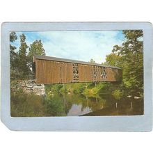 NH Milford Covered Bridge Postcard Bridge Over Souhegan River World Guide ~410