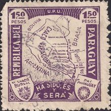 PARAGUAY, Map of Chaco Boreal, "Paraguay", violet 1932, 1.50 Pesos