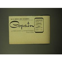 1960 Copain Restaurant Ad - One of America's great restaurants