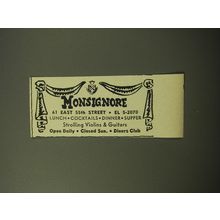 1960 Monsignore Restaurant Ad - Monsignore