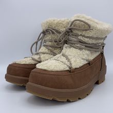Torrid Shearling Winter Boots 9WW Wide Wide Brown Lace Ankle Wrap Chunky Sole