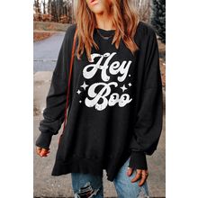 Black Hey Boo Print Drop Sleeve Side Split Oversized Sweatshirt